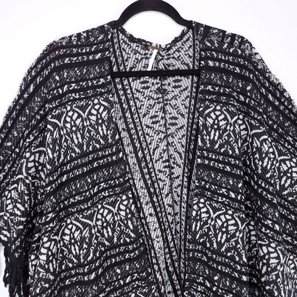 Free People Duster Womens Large Fringe Boho Kimono Jacket Open Front Oversized - Picture 4 of 12